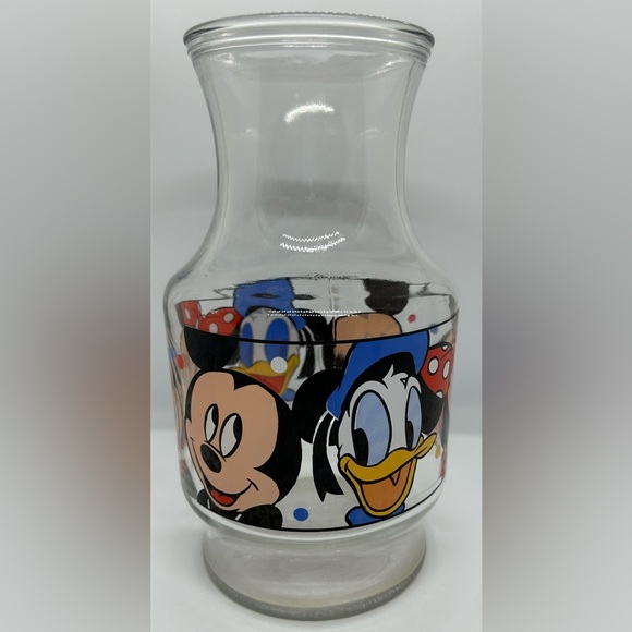 Vintage Anchor Hocking Painted Glass Juice Carafe w/ Mickey, Minnie, & Donald. - Picture 2 of 4